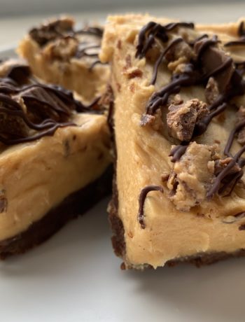 Peanut Butter Cheesecake Brownie Bar on white plate