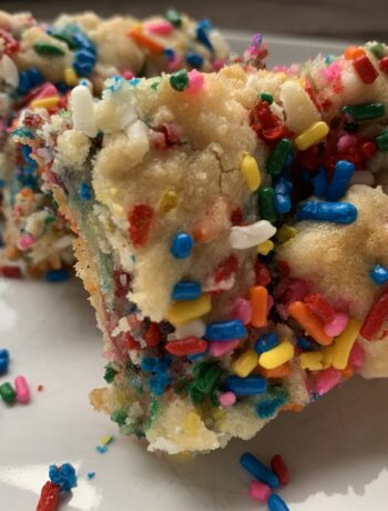 Confetti Blondies on white plate