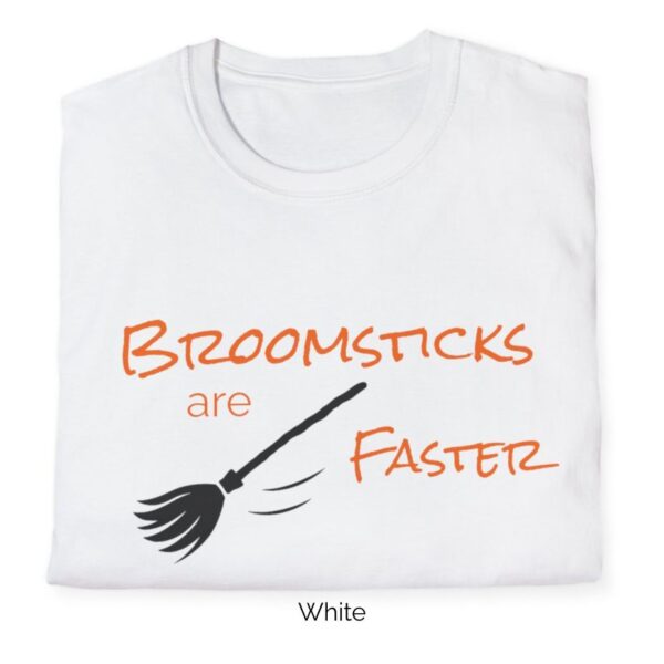 White variant of Broomsticks are Faster shirt design