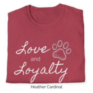 Heather Cardinal variant of Love and Loyalty shirt design.