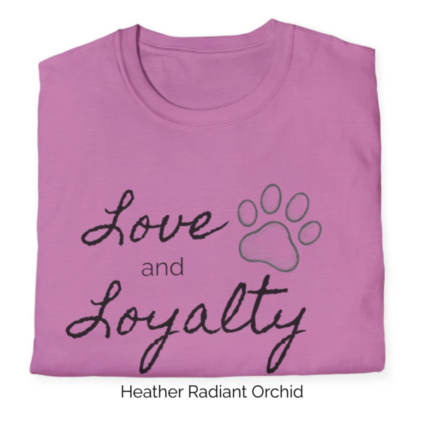 Radiant Heather Orchid variant of Love and Loyalty shirt design.