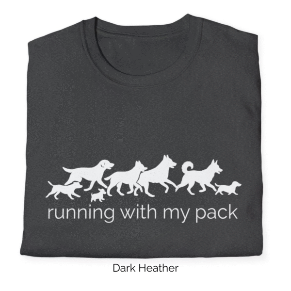 Dark Heather variant of Running with Pack shirt design.