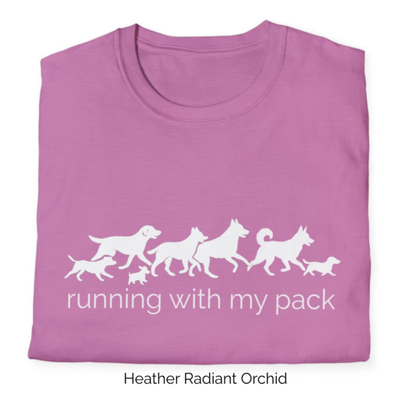 Heather Radiant Orchid variant of Running with Pack shirt design.