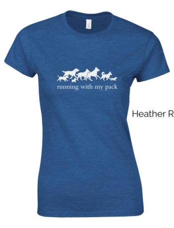 Heather Royal variant of women's cut Running with Pack shirt design.
