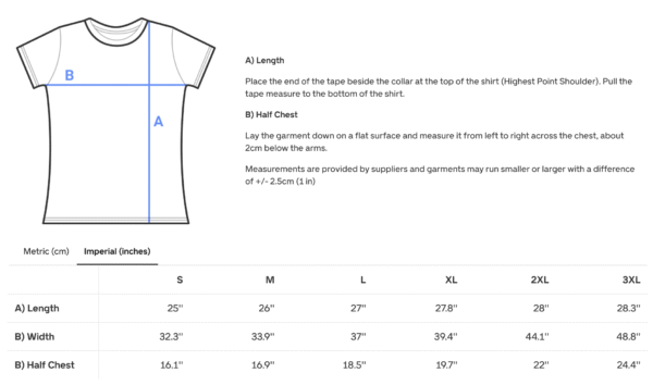 Women's Cut T-Shirt Size Guide
