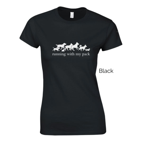 Black variant of women's cut running with pack shirt design.