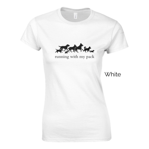 White variant of women's cut running with pack shirt design.